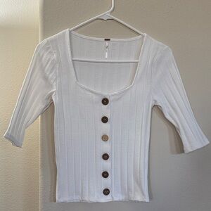 Free People White Button-Down Ribbed Women's Top